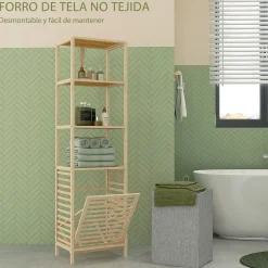 Estantería Lake Homcom 3 estantes + cesto desmontable natural 160x44x33 cm
