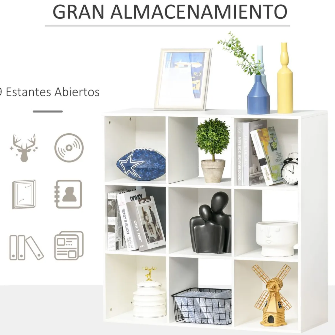 Estantería Libbe Homcom 9 compartimentos blanco 91,5x91,5x29,5 cm