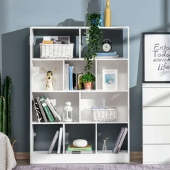 Estantería librería Homcom 4 niveles 10 compartimentos blanco 140x100x23,8 cm
