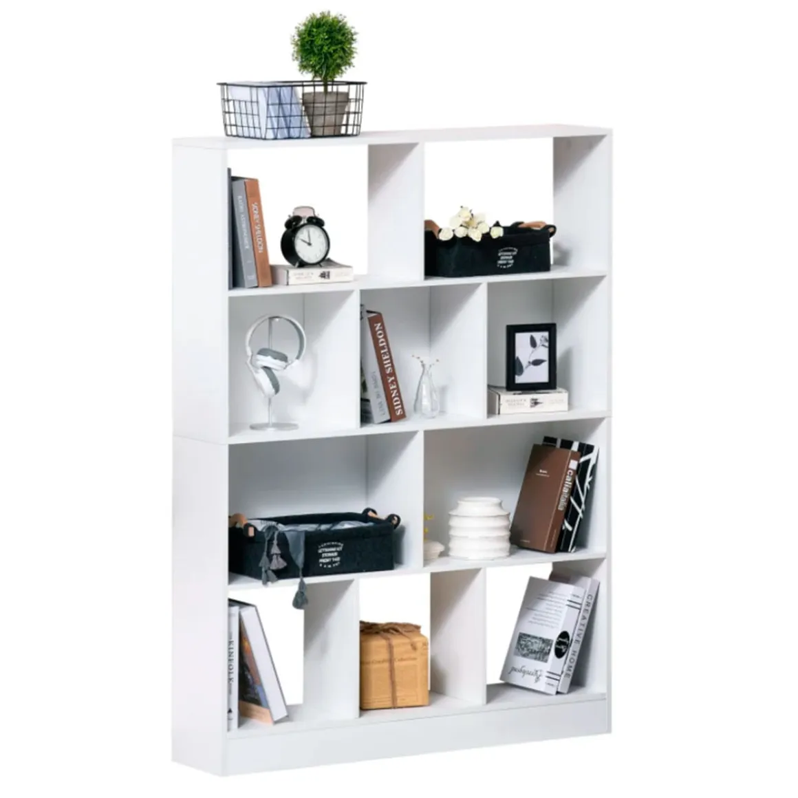 Estantería librería Homcom 4 niveles 10 compartimentos blanco 140x100x23,8 cm