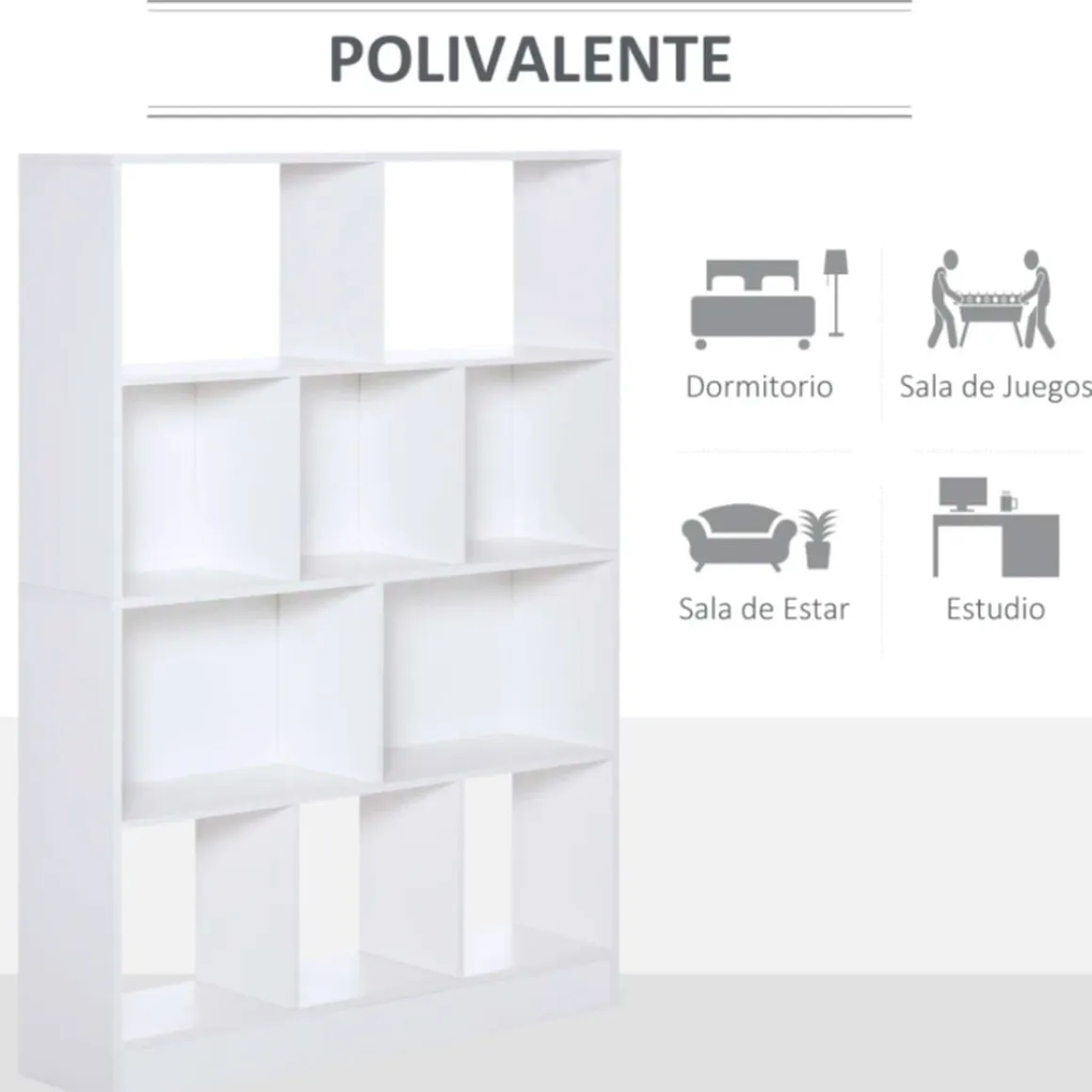 Estantería librería Homcom 4 niveles 10 compartimentos blanco 140x100x23,8 cm