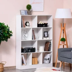 Estantería librería Homcom 4 niveles 10 compartimentos blanco 140x100x23,8 cm