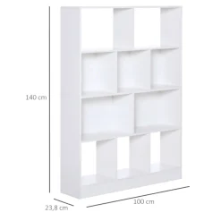 Estantería librería Homcom 4 niveles 10 compartimentos blanco 140x100x23,8 cm