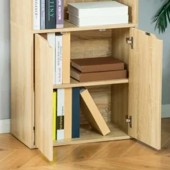 Estantería librería Homcom 1 armario con 2 estantes + 4 estantes abiertos natural 180x59x29 cm