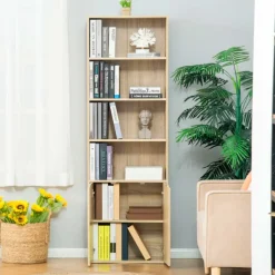 Estantería librería Homcom 1 armario con 2 estantes + 4 estantes abiertos natural 180x59x29 cm