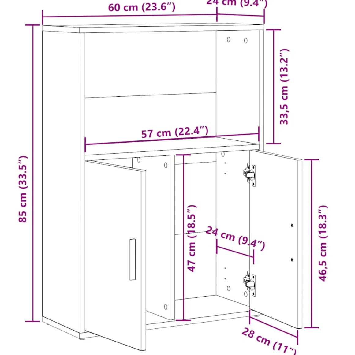 Estantería Lito 1 compartimento + 2 puertas blanco 85x60x24 cm