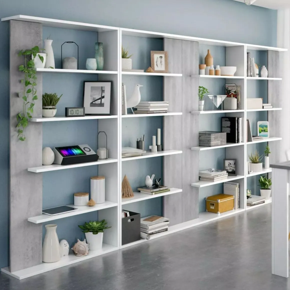 Estantería Loras 5 niveles blanco/cemento 180x90x25 cm - Separador de ambientes