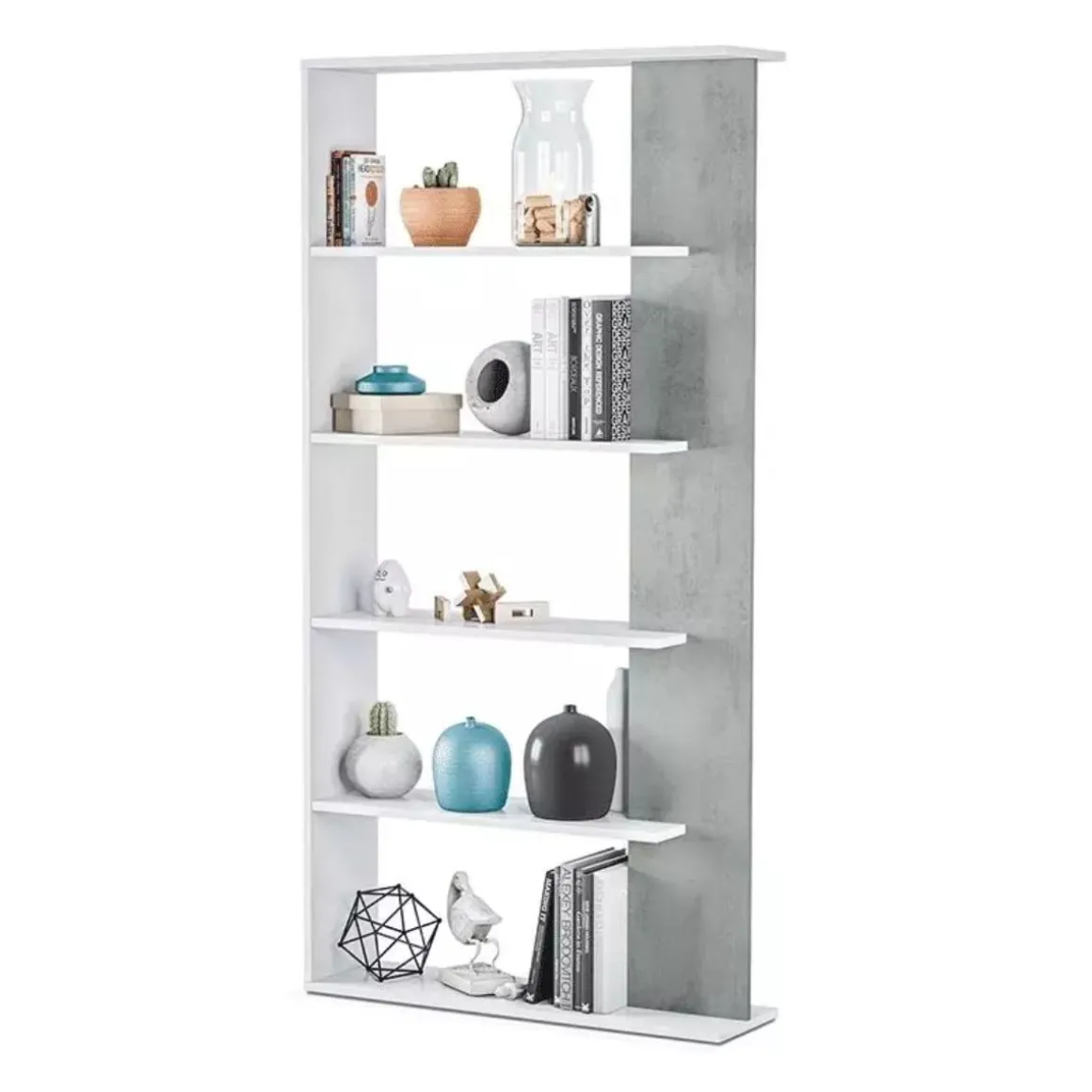 Estantería Loras 5 niveles blanco/cemento 180x90x25 cm - Separador de ambientes