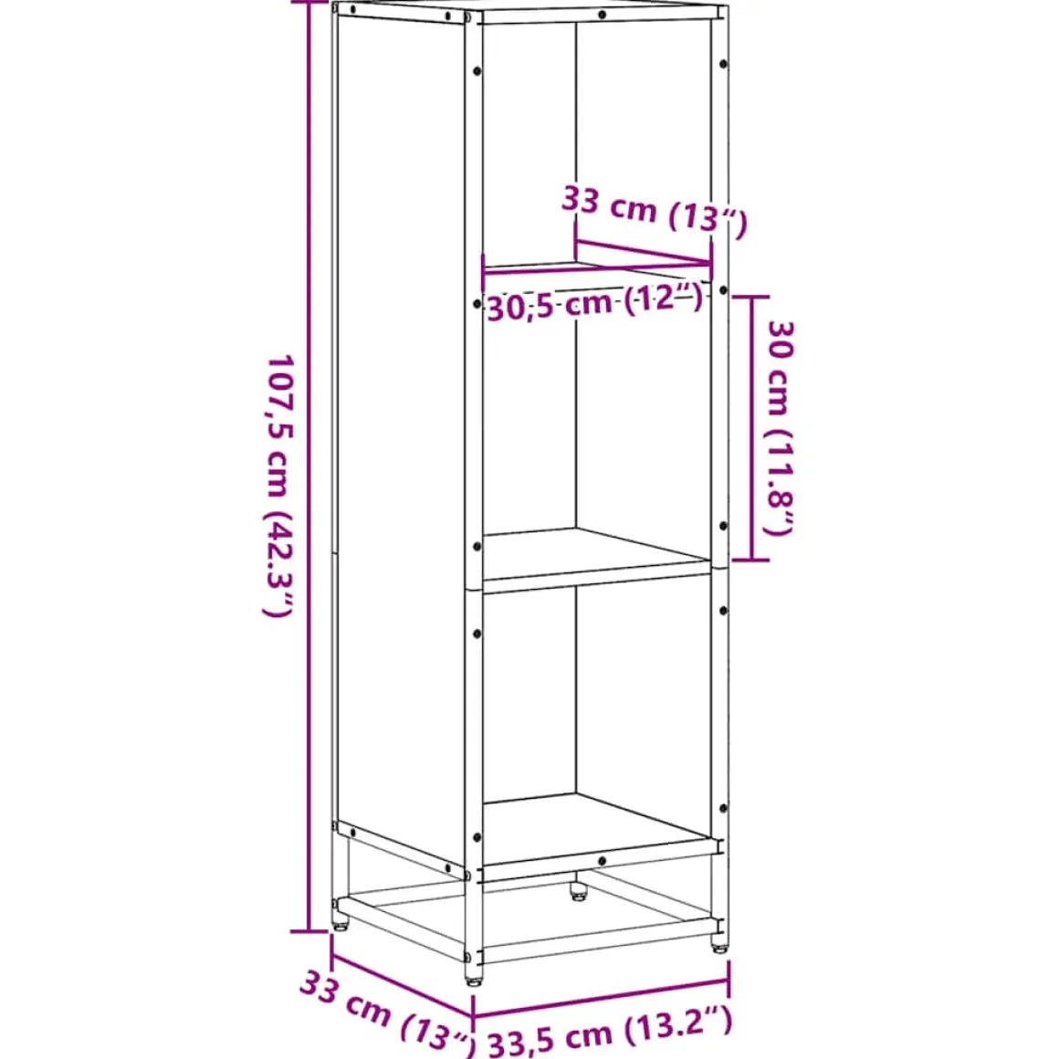 Estantería Milán 3 compartimentos roble 107,5x33,5x33 cm
