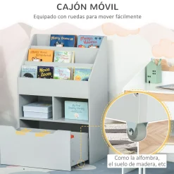 Estantería Moni Homcom 3 compartimentos + 2 cubos + cajón gris 90x60x29,9 cm