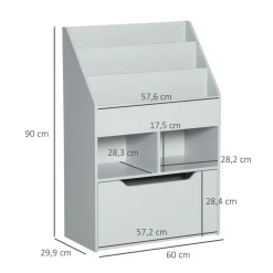Estantería Moni Homcom 3 compartimentos + 2 cubos + cajón gris 90x60x29,9 cm