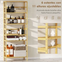 Estantería Nara Homcom 6 niveles natural 161x60x26 cm