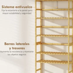 Estantería Nara Homcom 6 niveles natural 161x60x26 cm