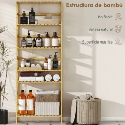 Estantería Nara Homcom 6 niveles natural 161x60x26 cm