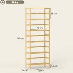 Estantería Nara Homcom 6 niveles natural 161x60x26 cm