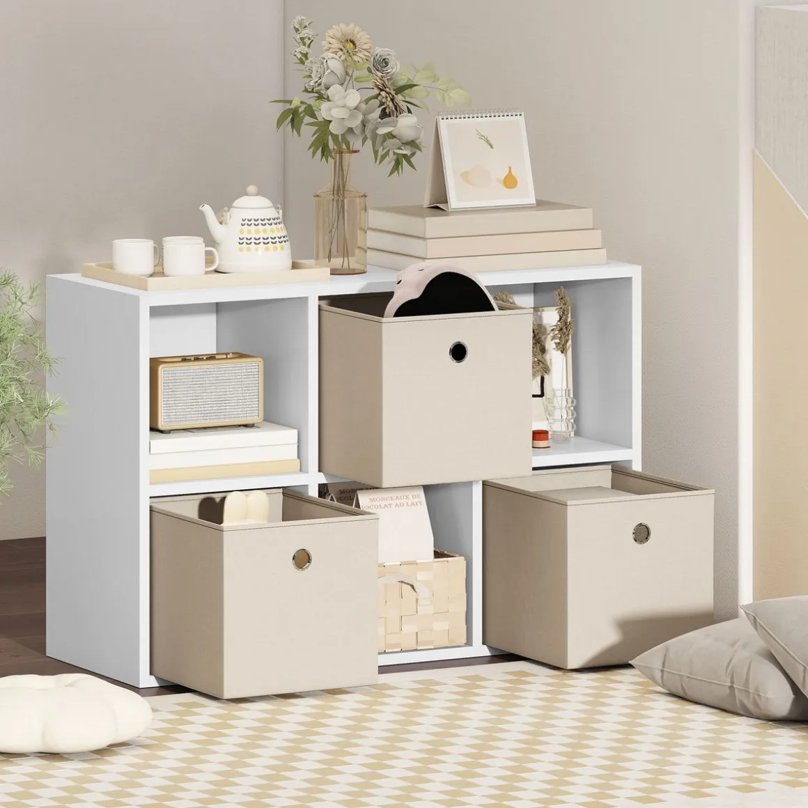 Estantería Neko Homcom 6 compartimentos con 3 cajones blanco 79,8x53,7x30 cm