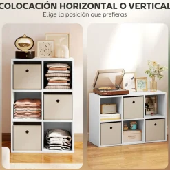 Estantería Neko Homcom 6 compartimentos con 3 cajones blanco 79,8x53,7x30 cm