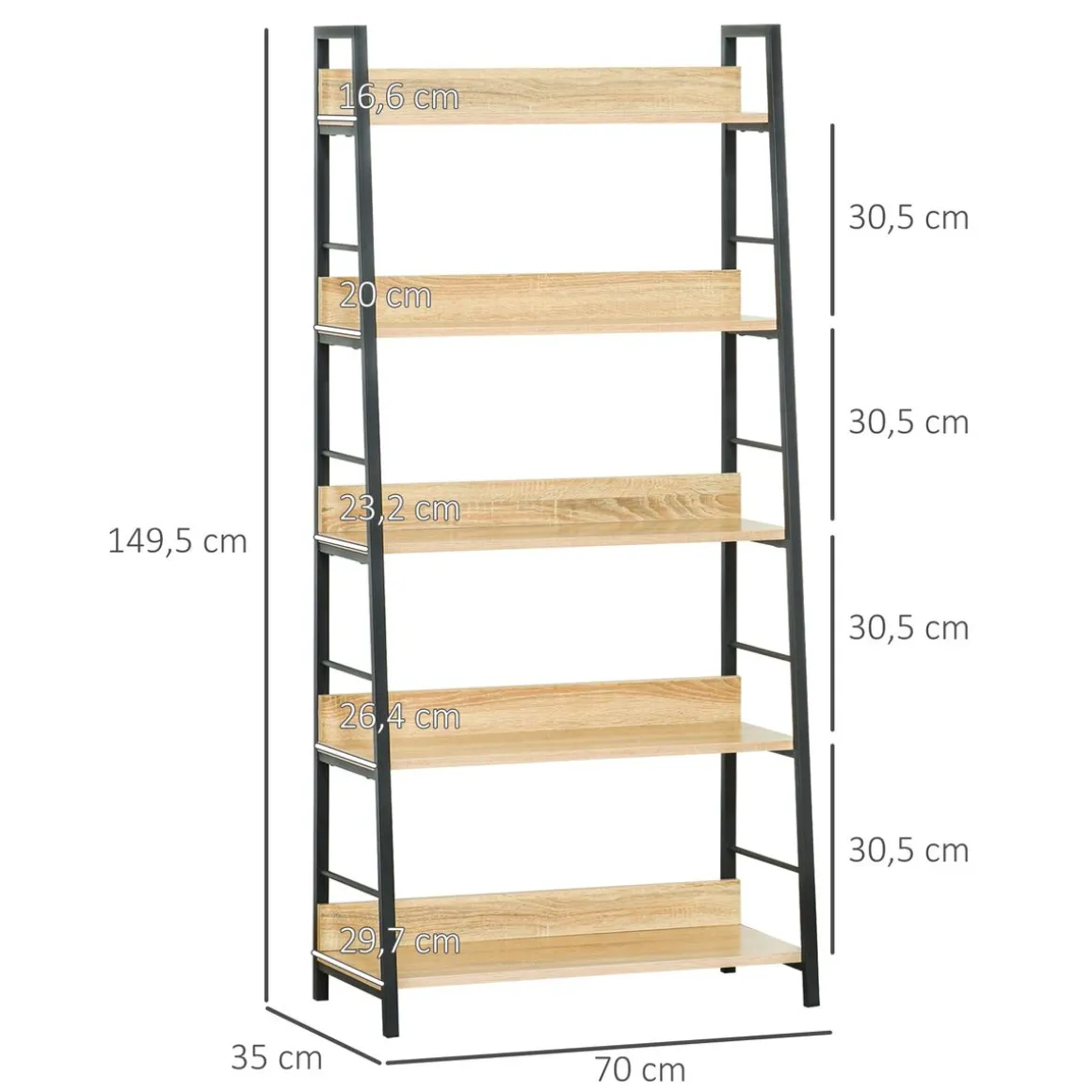Estantería Nogal Homcom 5 niveles tipo librería natural/negro 149,5x70x35 cm
