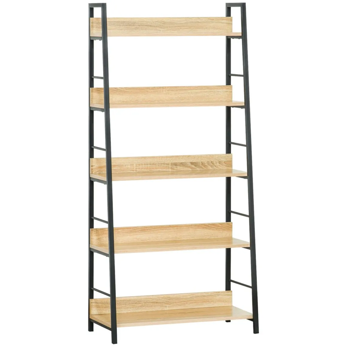 Estantería Nogal Homcom 5 niveles tipo librería natural/negro 149,5x70x35 cm