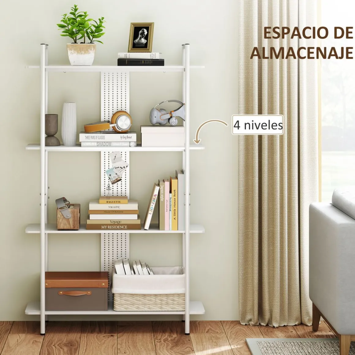 Estantería Ornalux Homcom 4 niveles blanco 160,5x100x35 cm