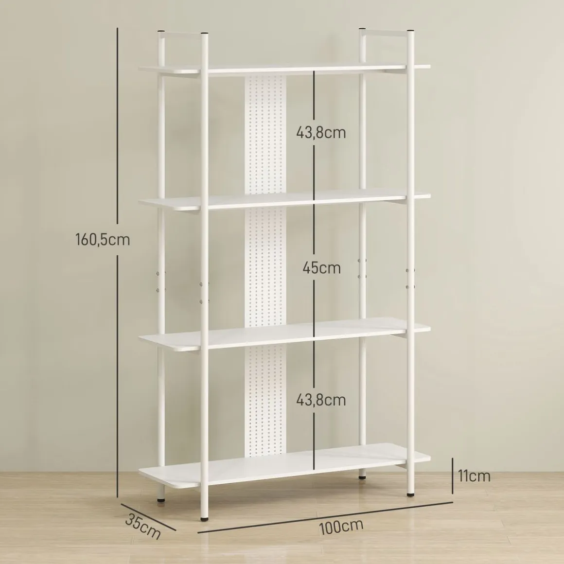 Estantería Ornalux Homcom 4 niveles blanco 160,5x100x35 cm
