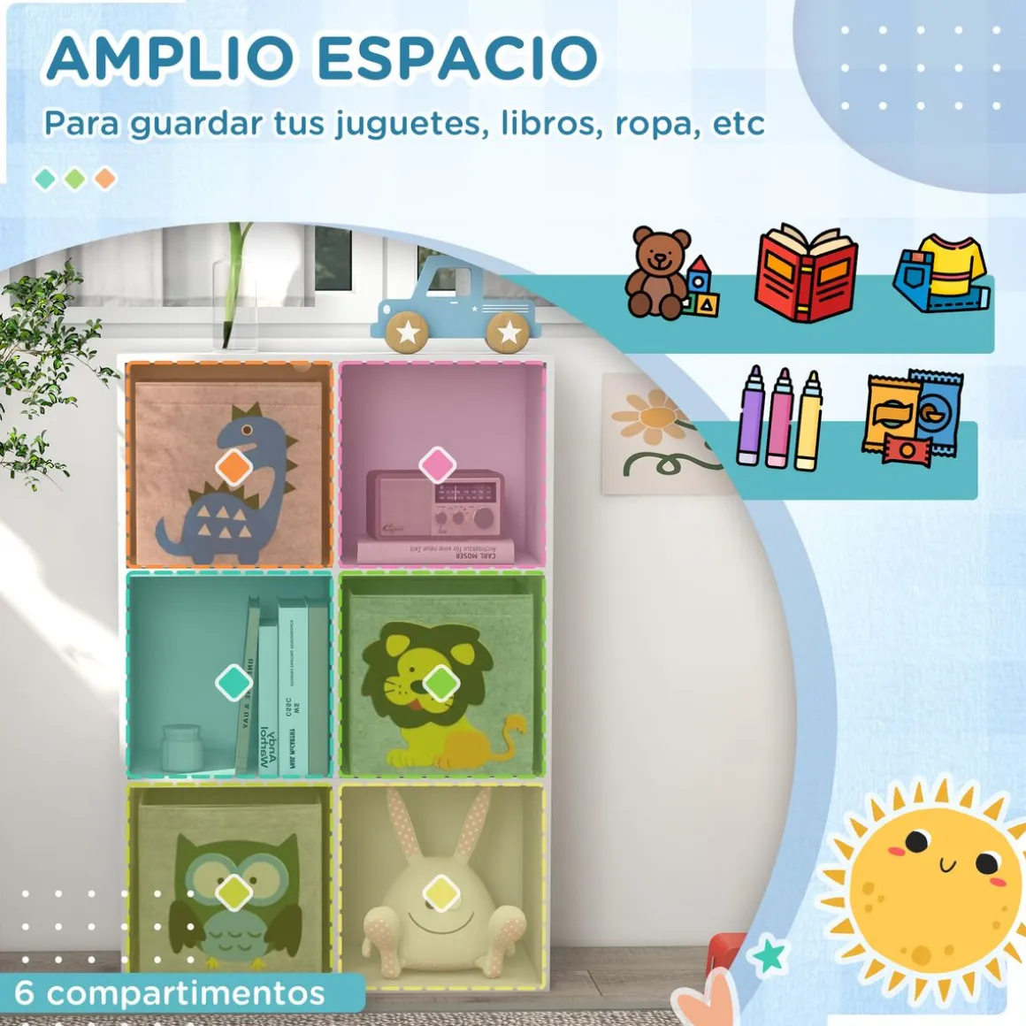 Estantería Papara Homcom 6 módulos blanco 91,5x61,8x29,9 cm