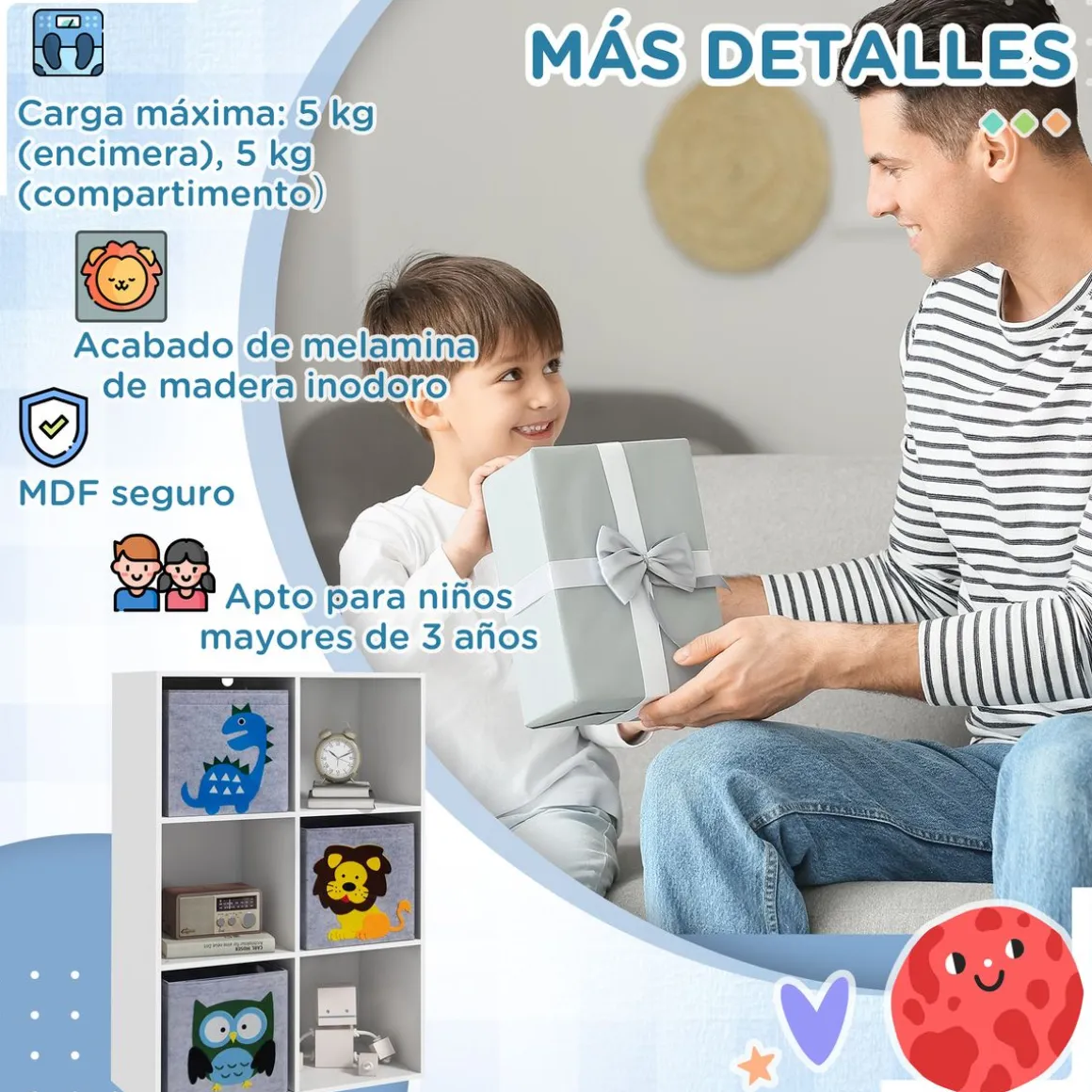 Estantería Papara Homcom 6 módulos blanco 91,5x61,8x29,9 cm