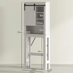 Estantería para inodoro Celeste Homcom puerta corredera + 6 compartimentos blanco 172x67x25 cm