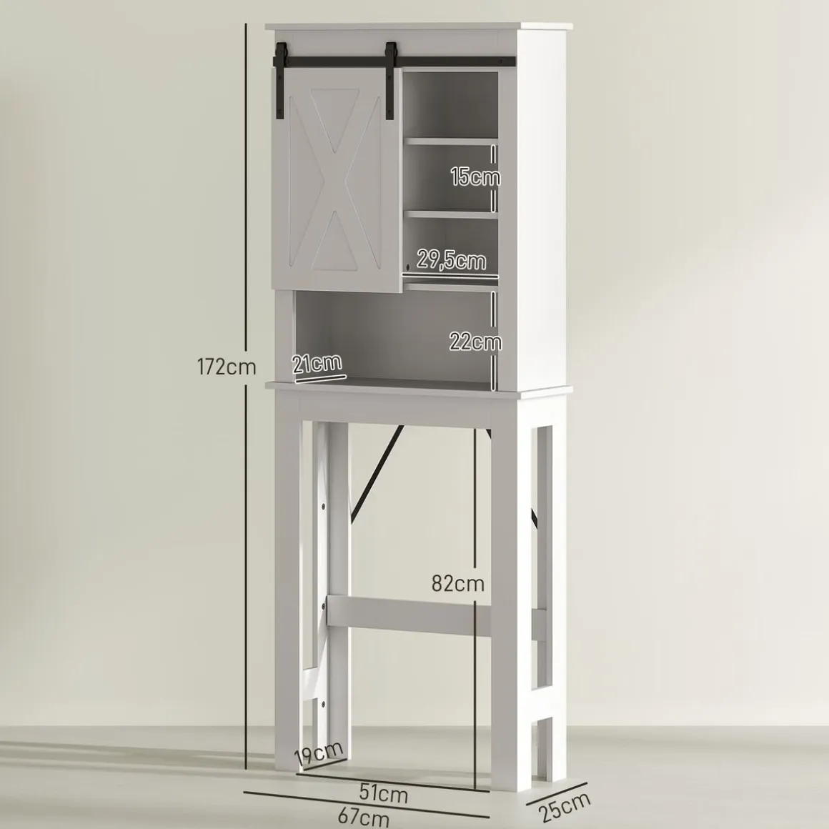 Estantería para inodoro Celeste Homcom puerta corredera + 6 compartimentos blanco 172x67x25 cm