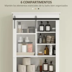 Estantería para inodoro Celeste Homcom puerta corredera + 6 compartimentos blanco 172x67x25 cm