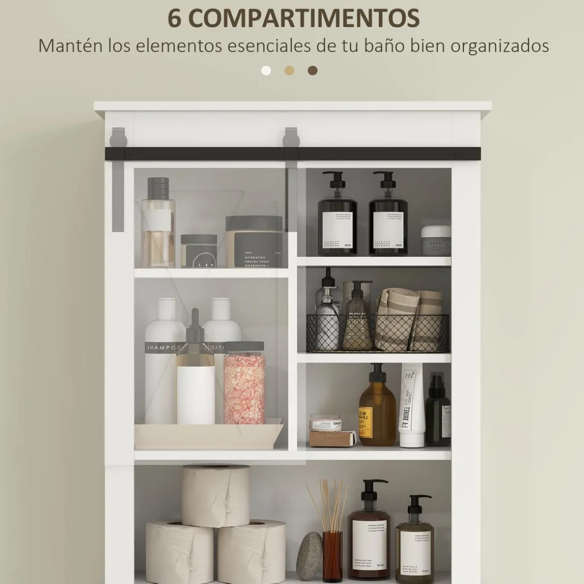 Estantería para inodoro Celeste Homcom puerta corredera + 6 compartimentos blanco 172x67x25 cm