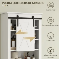 Estantería para inodoro Celeste Homcom puerta corredera + 6 compartimentos blanco 172x67x25 cm