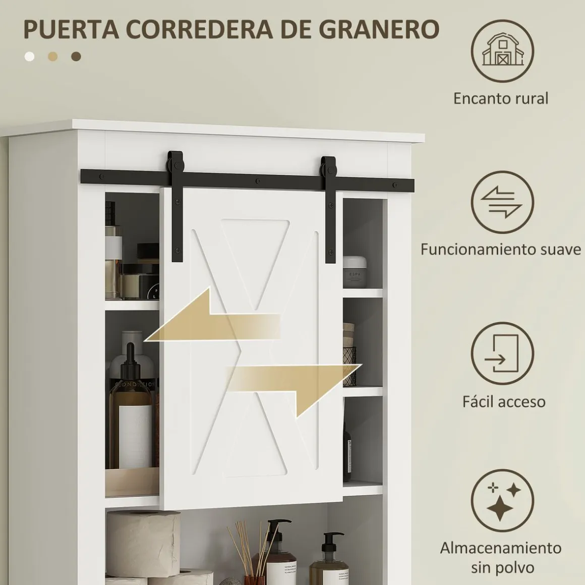Estantería para inodoro Celeste Homcom puerta corredera + 6 compartimentos blanco 172x67x25 cm