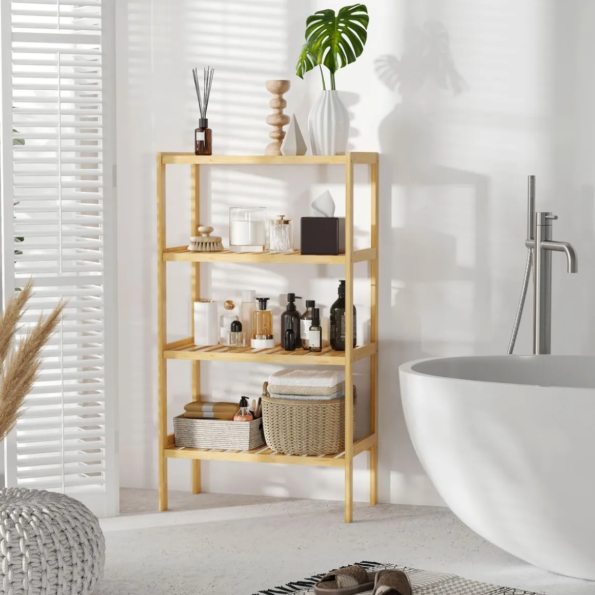 Estantería Rhima Homcom 4 niveles bambú natural 112x62x33 cm