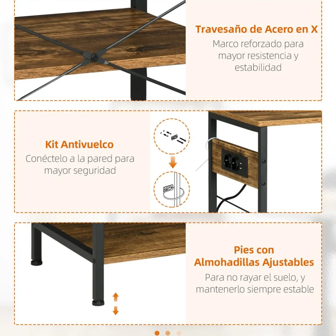 Estantería Rodeo Homcom con toma de corriente + estantes ajustables marrón oscuro 83x90x40 cm
