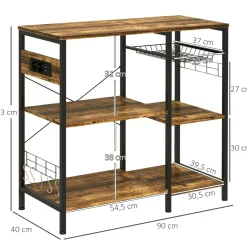 Estantería Rodeo Homcom con toma de corriente + estantes ajustables marrón oscuro 83x90x40 cm