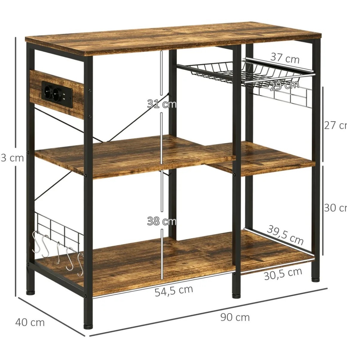 Estantería Rodeo Homcom con toma de corriente + estantes ajustables marrón oscuro 83x90x40 cm