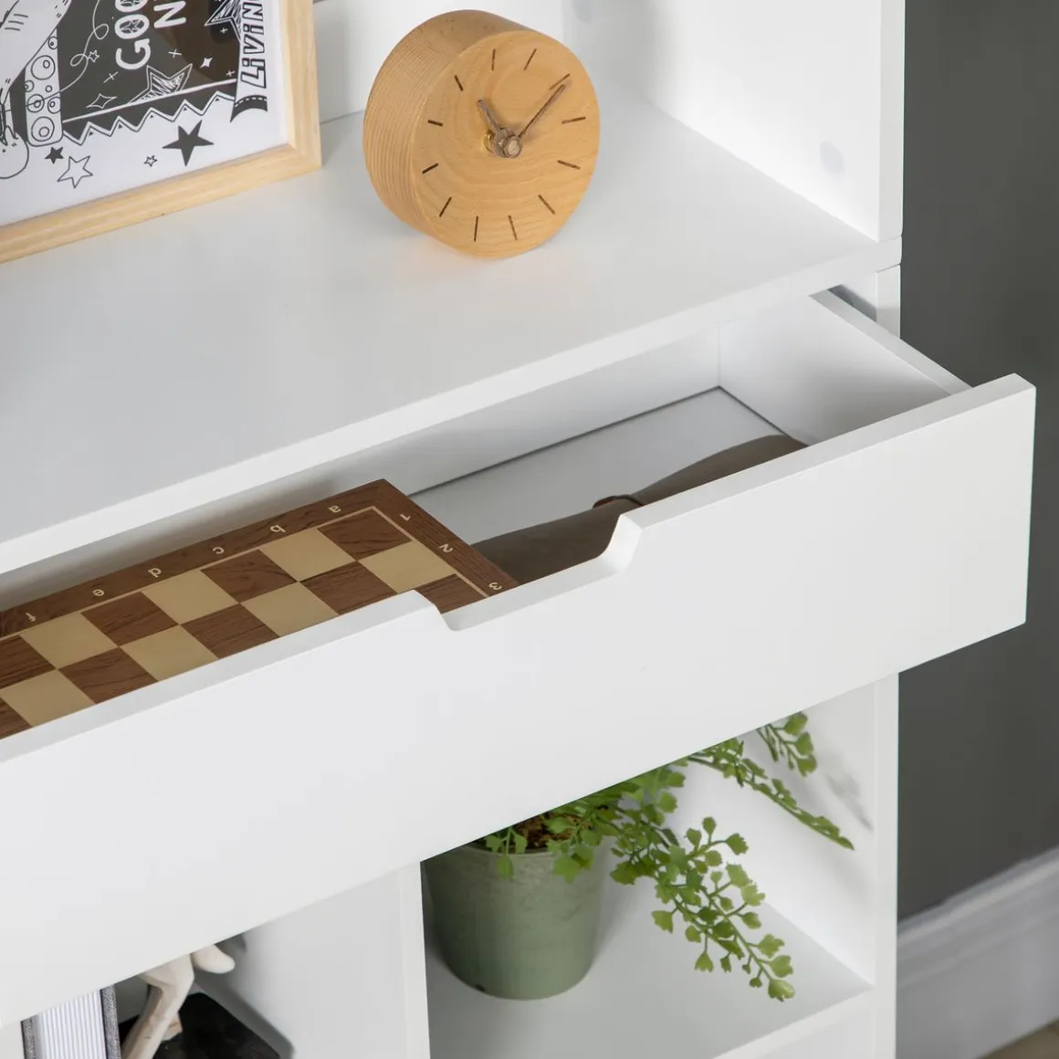 Estantería Ruiseñor Homcom 9 compartimentos + 1 cajón blanco 158x60x26 cm