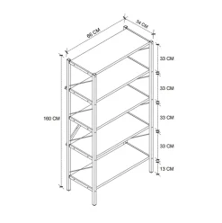 Estantería Safir 5 estantes natural/negro 160x66x34 cm