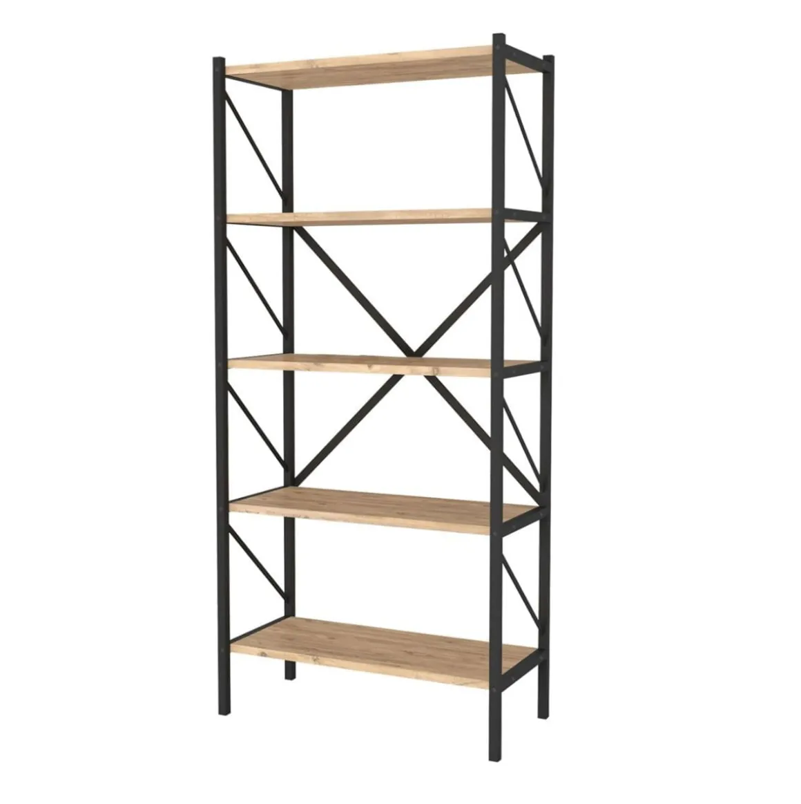 Estantería Safir 5 estantes natural/negro 160x66x34 cm