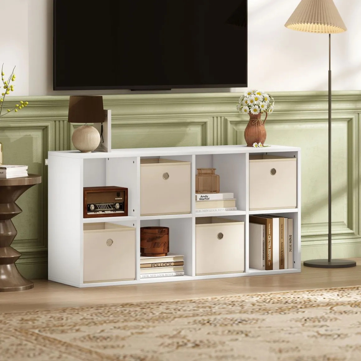 Estantería Shiro Homcom 8 compartimentos con 4 cajones blanco 53,7x105,9x30 cm