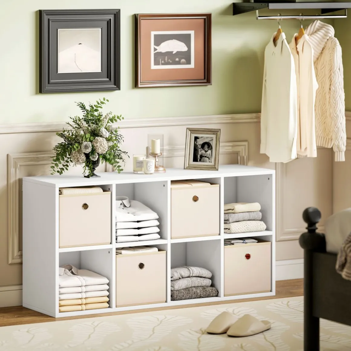 Estantería Shiro Homcom 8 compartimentos con 4 cajones blanco 53,7x105,9x30 cm