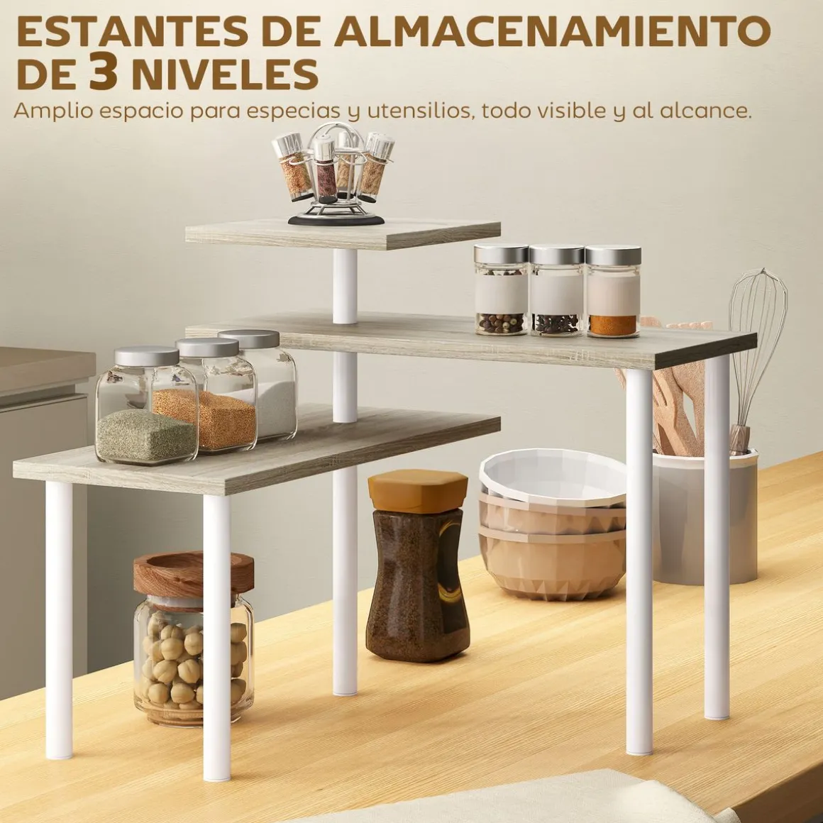 Estantería Taka Homcom 3 niveles natural 36,5x40x18 cm