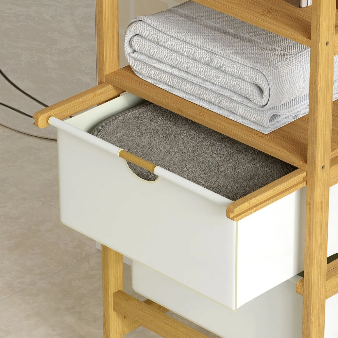 Estantería Tessy Homcom 2 cajones con 2 estantes y espejo natural 170x48,5x30 cm