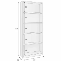 Estantería Theon 5 estantes blanco 200x80x28 cm