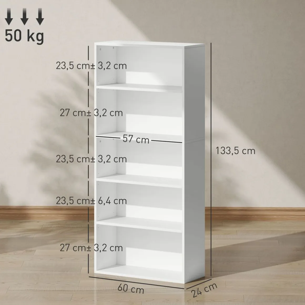 Estantería Thestrals Homcom 5 niveles blanco 80x60x24 cm