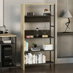 Estantería Tiran Bookcase 4 estantes roble/negro 150x76x30 cm