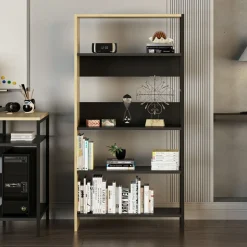 Estantería Tiran Bookcase 4 estantes roble/negro 150x76x30 cm