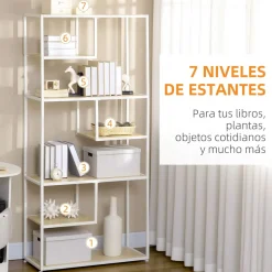 Estantería Trineo Homcom 7 estantes roble/blanco 180x83x34 cm