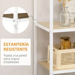 Estantería Trineo Homcom 7 estantes roble/blanco 180x83x34 cm